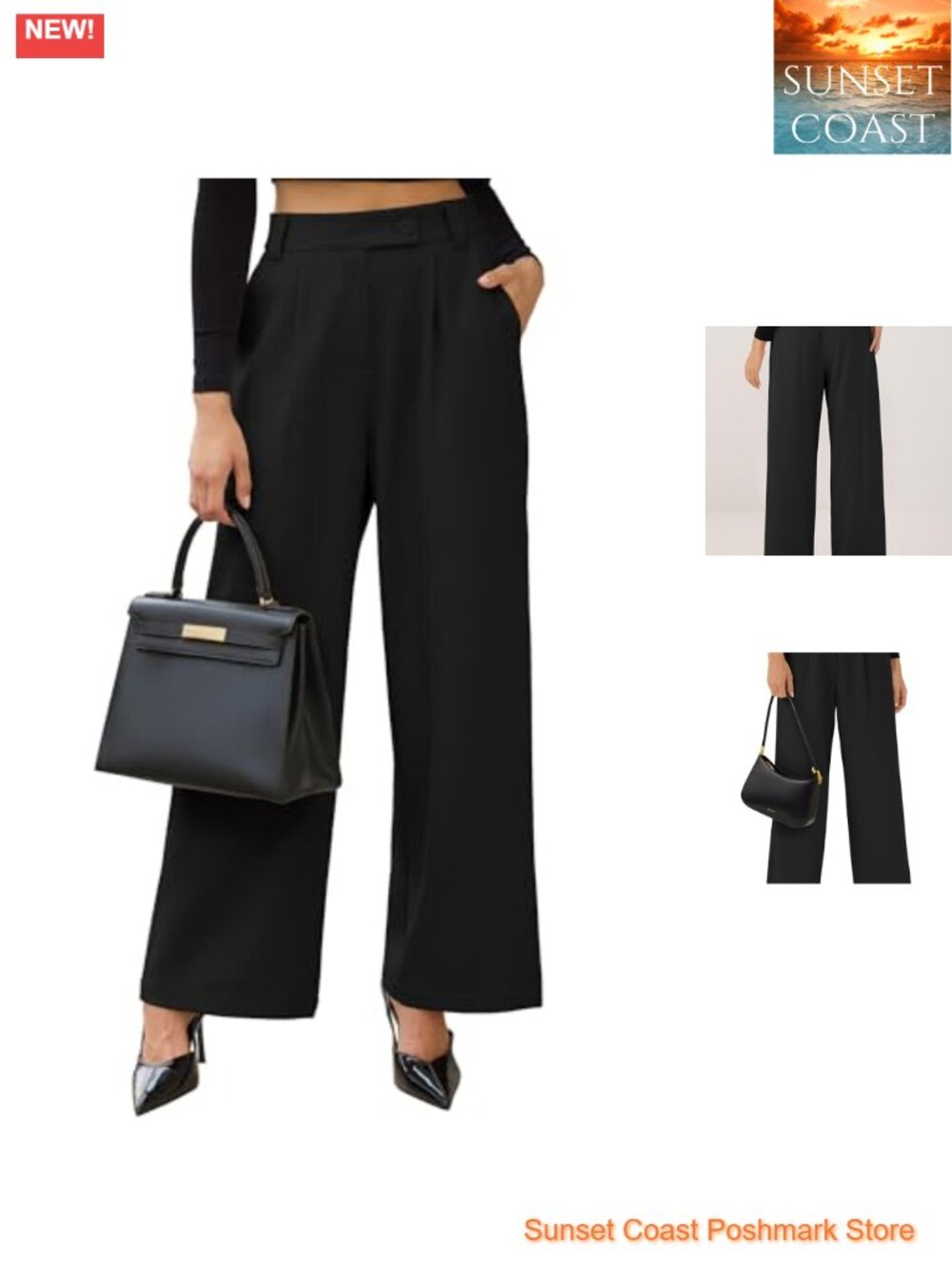 Wide Leg Dress Pants High Waisted Pleated Business Casual Trousers with Pockets